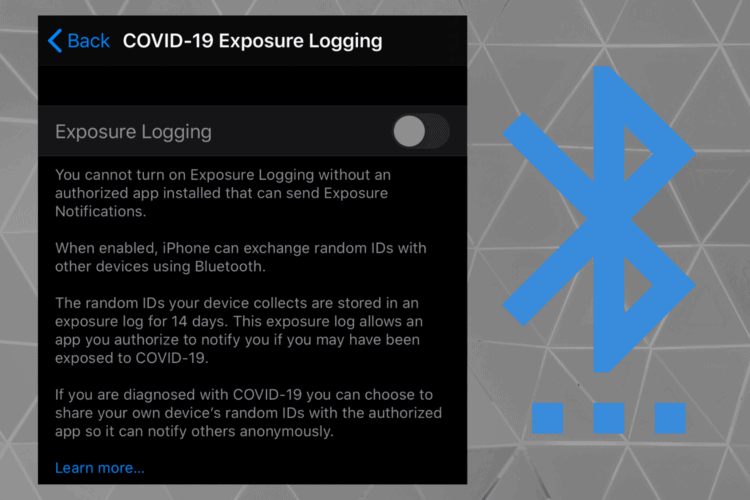 COVID-19 iOS 13.5 exposure logging feature with Bluetooth icon