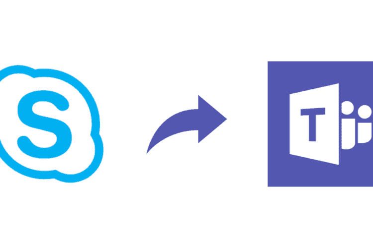 Microsoft Skype for Business logo with right arrow pointing to Microsoft Teams