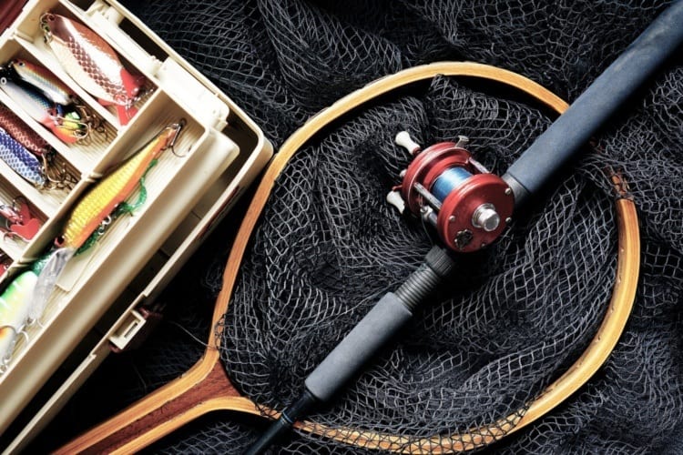Fishing Line on net with tackle box
